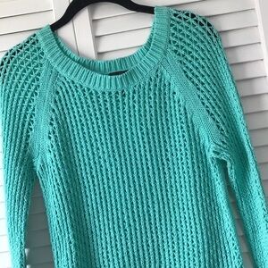 JESSICA SIMPSON Aqua Green Sheer Knit Sweater Size Medium